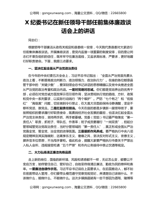 X纪委书记在新任领导干部任前集体廉政谈话会上的讲话