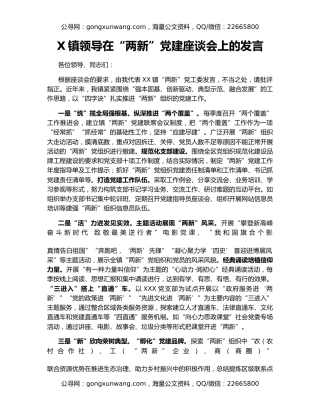 X镇领导在“两新”党建座谈会上的发言