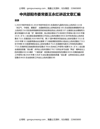 中共邵阳市委常委王永红讲话文章汇编