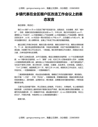 乡镇代表在全区棚户区改造工作会议上的表态发言