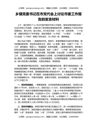 乡镇党委书记在市党代会上讨论市委工作报告的发言材料