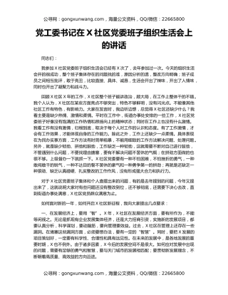 党工委书记在X社区党委班子组织生活会上的讲话