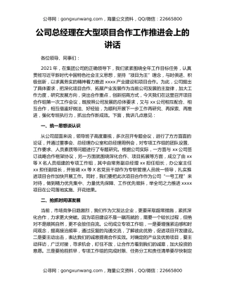 公司总经理在大型项目合作工作推进会上的讲话