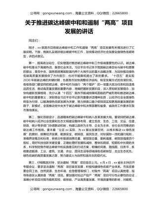 关于推进碳达峰碳中和和遏制“两高”项目发展的讲话