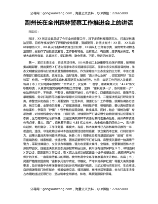 副州长在全州森林警察工作推进会上的讲话