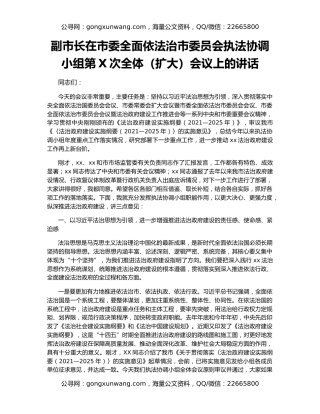 副市长在市委全面依法治市委员会执法协调小组第X次全体（扩大）会议上的讲话