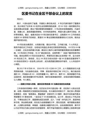 区委书记在全区干部会议上的发言