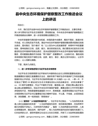 县中央生态环境保护督察整改工作推进会议上的讲话