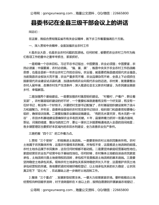 县委书记在全县三级干部会议上的讲话
