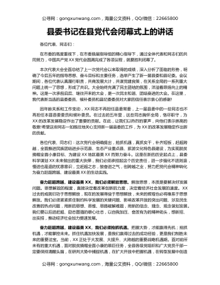 县委书记在县党代会闭幕式上的讲话（3）