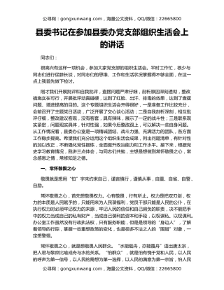 县委书记在参加县委办党支部组织生活会上的讲话