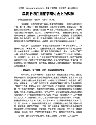 县委书记在重阳节研讨会上的致辞