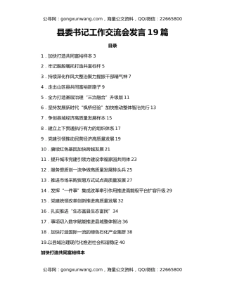 县委书记工作交流会发言19篇