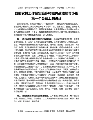 县委农村工作暨实施乡村振兴战略领导小组第一个会议上的讲话
