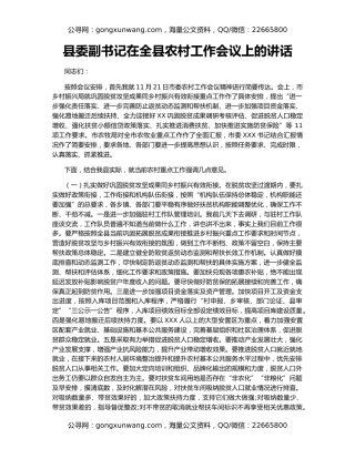 县委副书记在全县农村工作会议上的讲话