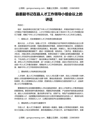 县委副书记在县人才工作领导小组会议上的讲话