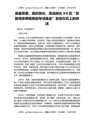 县委常委、组织部长、统战部长XX在“贫困母亲两癌救助专项基金”发放仪式上的讲话