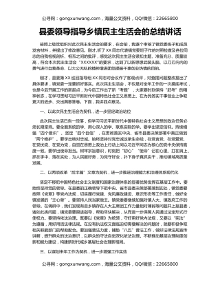 县委领导指导乡镇民主生活会的总结讲话