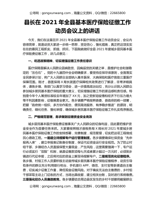 县长在2021年全县基本医疗保险征缴工作动员会议上的讲话