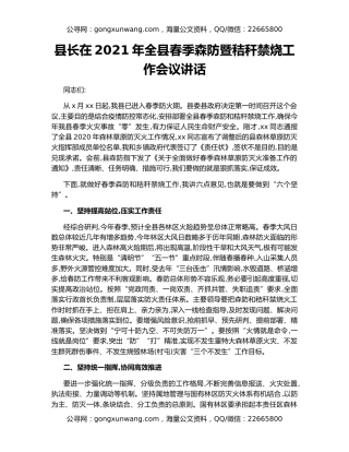 县长在2021年全县春季森防暨秸秆禁烧工作会议讲话