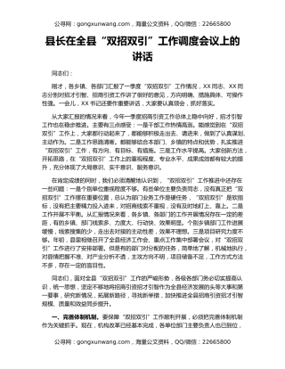 县长在全县“双招双引”工作调度会议上的讲话