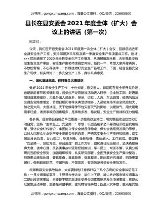 县长在县安委会2021年度全体（扩大）会议上的讲话（第一次）