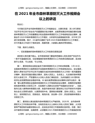在2021年全市森林草原防灭火工作视频会议上的讲话