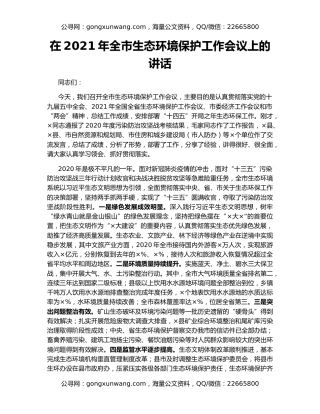 在2021年全市生态环境保护工作会议上的讲话