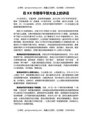 在XX市领导干部大会上的讲话（2）