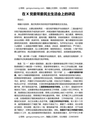 在X党委常委民主生活会上的讲话