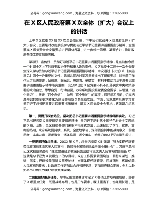 在X区人民政府第X次全体（扩大）会议上的讲话