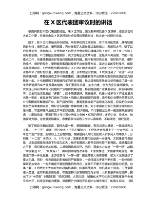 在X区代表团审议时的讲话