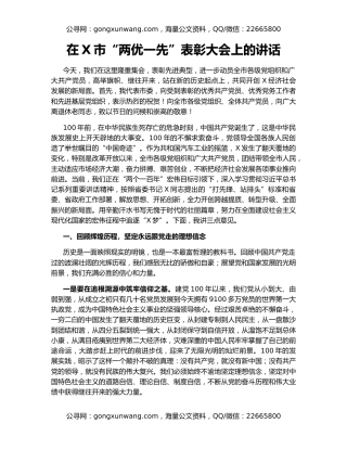 在X市“两优一先”表彰大会上的讲话