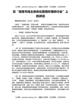 在“培育市场主体优化营商环境研讨会”上的讲话