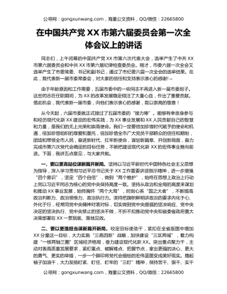 在中国共产党XX市第六届委员会第一次全体会议上的讲话