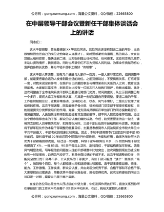在中层领导干部会议暨新任干部集体谈话会上的讲话