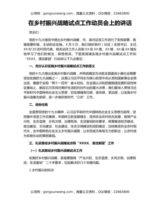 在乡村振兴战略试点工作动员会上的讲话