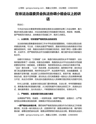 在依法治县委员会执法协调小组会议上的讲话