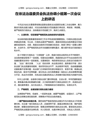 在依法治县委员会执法协调小组第一次会议上的讲话