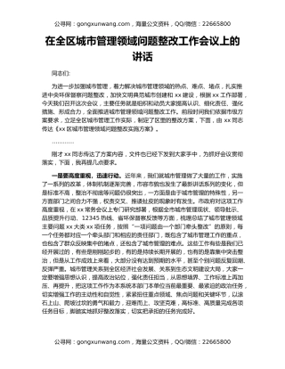在全区城市管理领域问题整改工作会议上的讲话