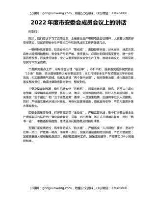 2022年度市安委会成员会议上的讲话