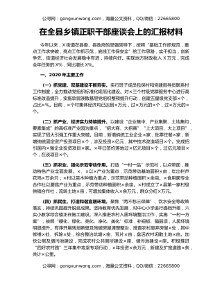 在全县乡镇正职干部座谈会上的汇报材料