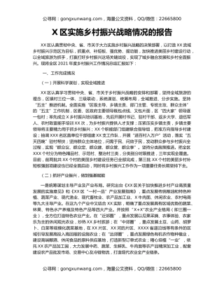 X区实施乡村振兴战略情况的报告