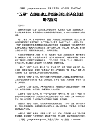 “五星”支部创建工作组织部长座谈会总结讲话提纲