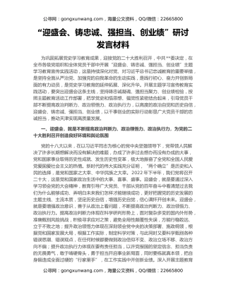 “迎盛会、铸忠诚、强担当、创业绩”研讨发言材料