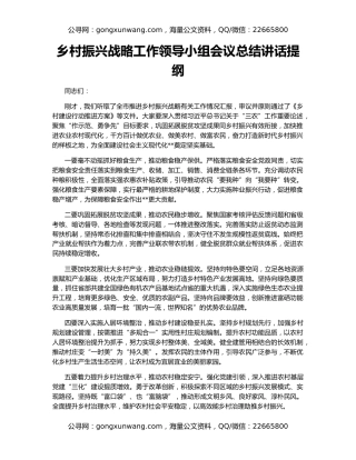 乡村振兴战略工作领导小组会议总结讲话提纲