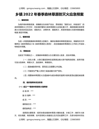 乡镇2022年春季森林草原防灭火应急预案