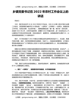 乡镇党委书记在2022年农村工作会议上的讲话