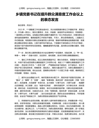 乡镇党委书记在提升群众满意度工作会议上的表态发言