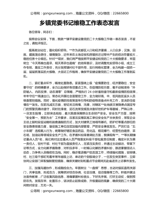 乡镇党委书记维稳工作表态发言